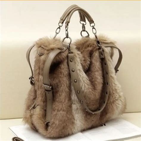 Women Plush Bag 2015 Faux Leather Rabbit Fur Bag All Match Handbag