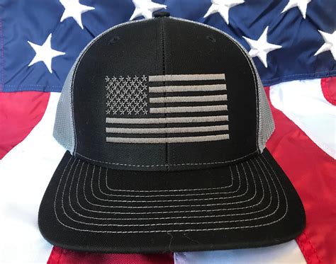 American Flag Embroidered Hat Charcoal Grey American Flag Hat