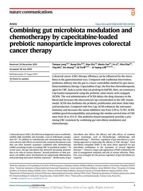 Pdf Combining Gut Microbiota Modulation And Chemotherapy By