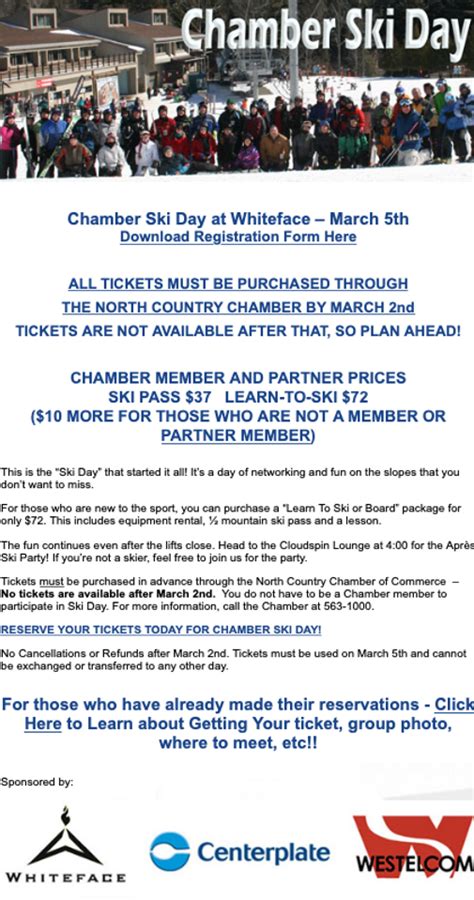 North Country Chamber Ski Day March 5th