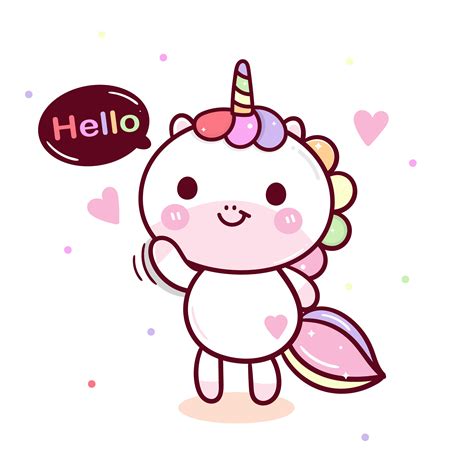 Cute Unicorn Vector Pony Cartoon Hello Posture Kawaii Character With