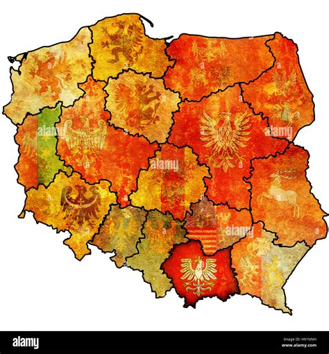 Lesser Poland Region On Administration Map Of Poland With Flags Of