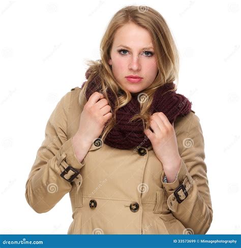 attractive female with winter coat and scarf stock image image of fashion autumn 33573699