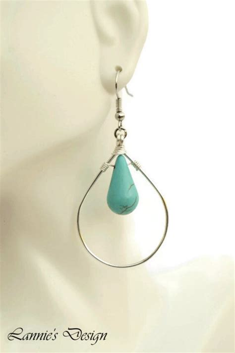 Turquoise Teardrop Earrings Wire Wrap