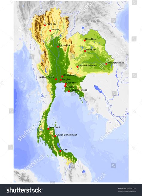 Thailand Physical Vector Map Colored According Stock Vector Royalty Free Shutterstock
