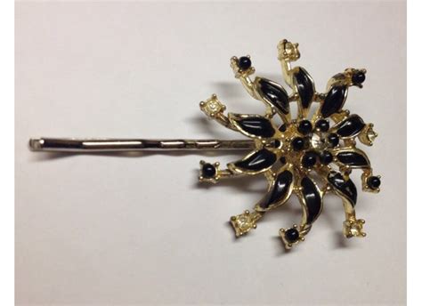 Black And Gold Flower Hair Pin Aftcra