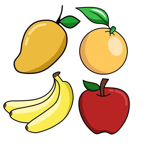 Cute Cartoon Fruits Orange And Banana Apple And Mango For Sticker Or