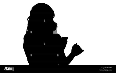 Silhouette Positive Young Beautiful Asian Woman Using Mobile Phone