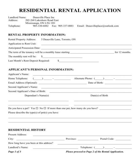 Printable Apartment Application Form Printable Forms Free Online