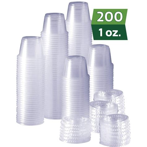 200 Sets 1 Oz Plastic Disposable Portion Cups With Lids Souffle