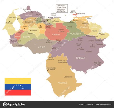 Venezuela Vintage Map And Flag Detailed Vector Illustration Stock