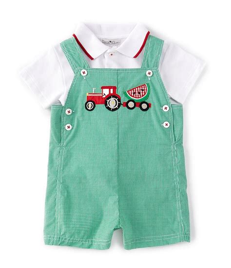 Petit Ami Baby Boys 3 24 Months Short Sleeve Gingham Tractor Watermelon