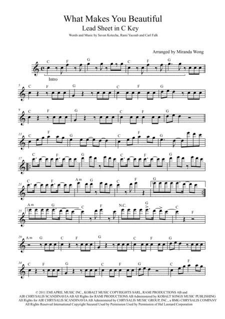 What Makes You Beautiful Flute Or Oboe Solo In C Key With Chords Sheet