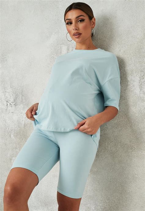 Blue Missguided Maternity T Shirt And Cycling Shorts Co