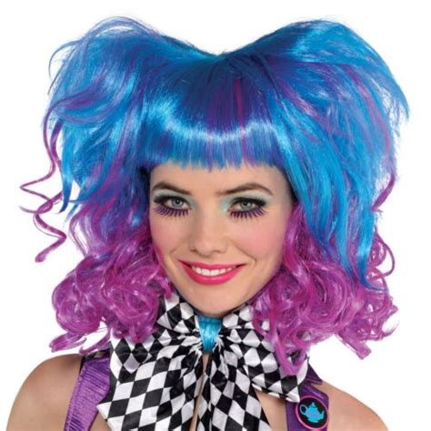 damen punk rock mad hatter wig blau violett elektrisch ombre volume curl fransen bild 1 von 2