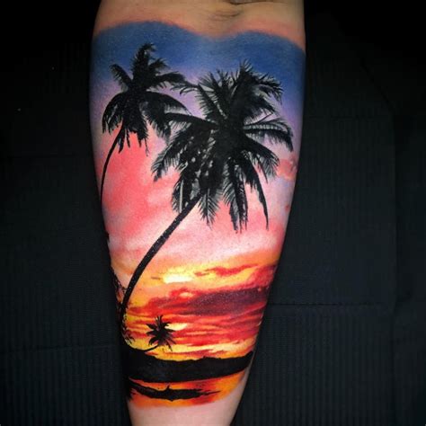 Beach Sunset Tattoo Palm Trees Realistic Tattoo Sunset Tattoos