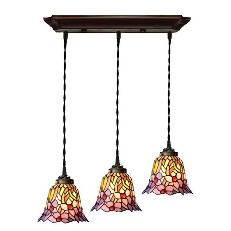 Bieye L10125 24 Inches Orchid Tiffany Style Stained Glass Ceiling Pendant Fixture With 3 Light