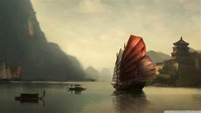 Chinese Painting Ship Junk Wallpapers 4k Japanese