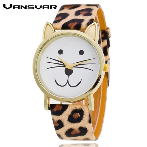 Golden Cat Watch With Fashion Leather Strap Womens Dress Watches