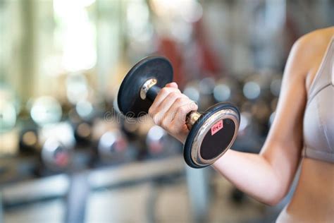 Close Up Women With Dumbbells In Hands The Gym Stock Image Image Of