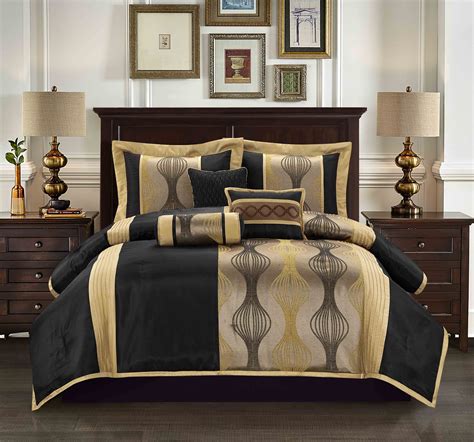 Lanco Moderna Piece Bedding Comforter Set Black Gold Bed Size Queen Walmart Com Walmart Com