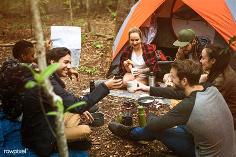 Download Premium Image Of Friends Camping In The Forest Together 387972