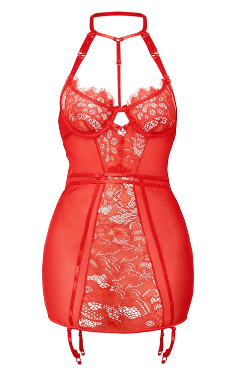 red lace choker suspender strap slip dress prettylittlething usa