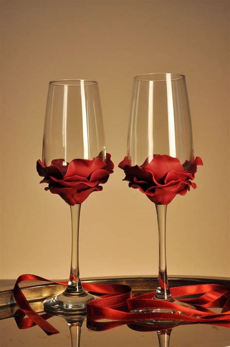 Wedding Glasses Rose Champagne Flutes Hand By Paintedglassbiliana 39 00 Wedding Wine Glasses