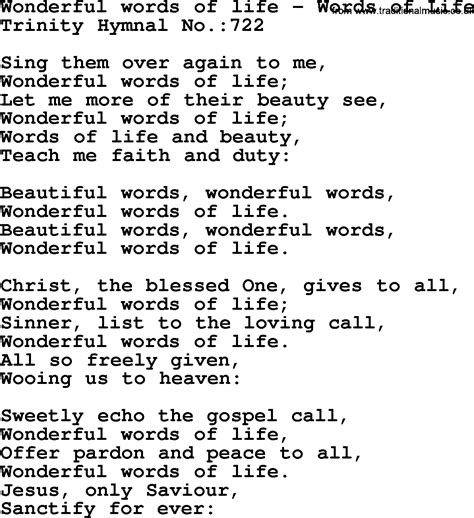 Trinity Hymnal Hymn Wonderful Words Of Life Words Of Life Lyrics