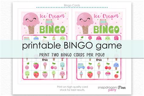 Ice Cream Bingo Printable Party Game 30 Bingo Cards Ice Etsy Canada