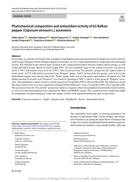 phytochemical composition and antioxidant activity of 63 balkan pepper capsicum annuum l