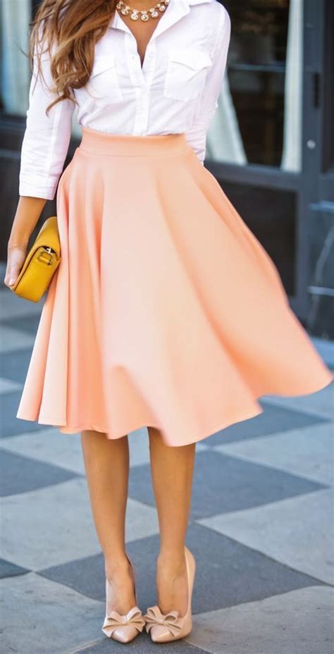 Soft Peach White Peach Skirt Cute Fashion Style