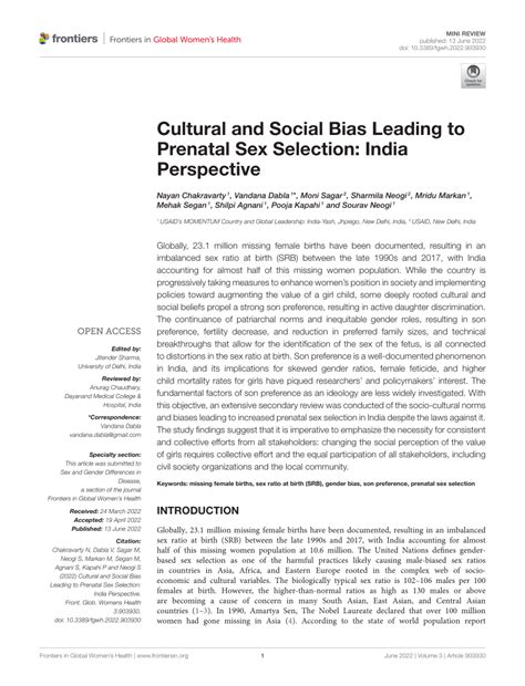 Pdf Cultural And Social Bias Leading To Prenatal Sex Selection India Perspective