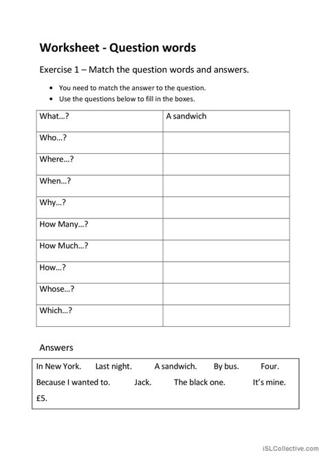 Question Words English Esl Worksheets Pdf And Doc