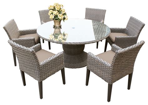 Oasis 60 Outdoor Patio Dining Table With 6 Chairs W Arms