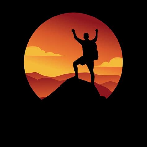 Premium Vector Silhouette Of Man On Top Of Mountain