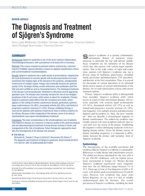 The Diagnosis And Treatment Of Sjögrens Syndrome 19052017