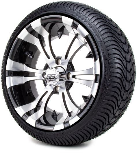 14 Vampire Machined And Black Golf Cart Wheels And Low Profile Tires Combo