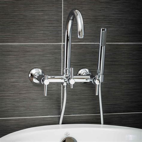 Contemporary Wall Mount Tub Filler Faucet In Chrome With Levers