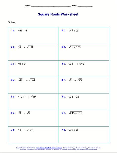 Solving Square And Cube Root Equations Worksheet