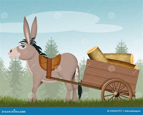Illustration Of Donkey Pulling Wood Stock Illustration Illustration