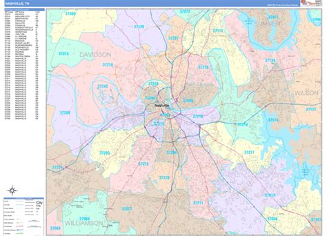 Nashville Tennessee Zip Code Maps Color Cast