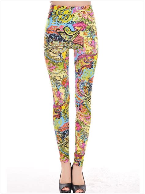 Womens Seamless Patterned Sexy Leggings Floral Multi Colors Fitted M
