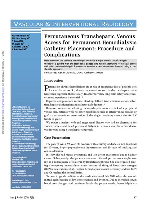 Pdf Percutaneous Transhepatic Venous Access For Permanent
