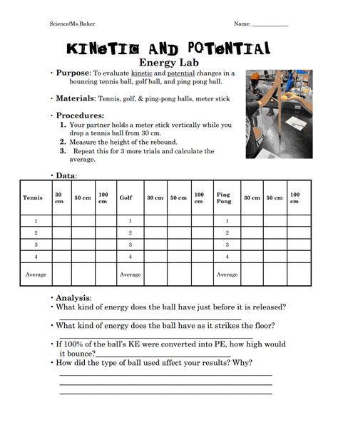 Potential And Kinetic Energy Worksheet 6th Grade Pdf Kidsworksheetfun