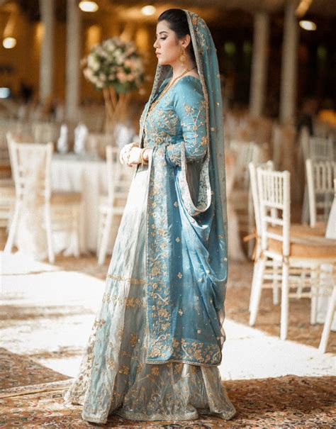 Pakistani Ice Blue Bridal Wedding Dresses Talha Batla