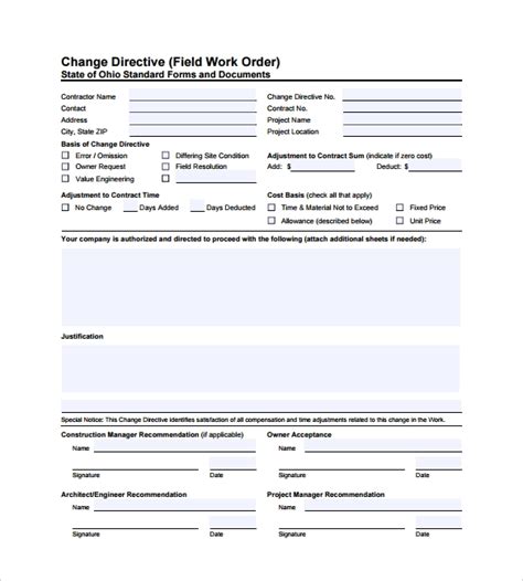 Free 9 Sample Construction Work Order Forms In Pdf