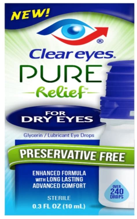 Clear Eyes Pure Relief Eye Drops For Dry Eyes 034 Oz