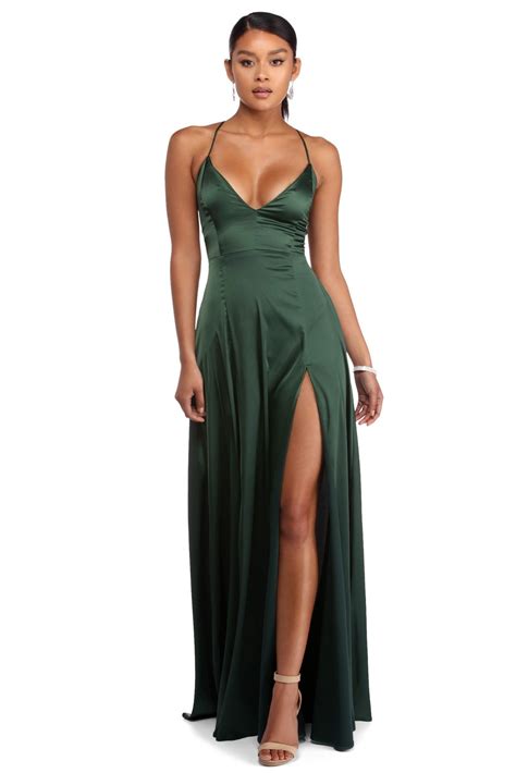 Vera Emerald Satin Lace Up Formal Dress Green Prom Dress Silk Prom