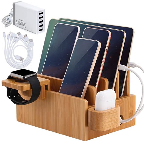 Buy Bamboo Charging Station For Multiple Devices Included 5 Port Usb